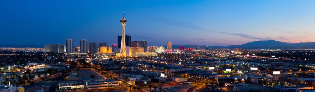 Aerial Panoramic View of Las Vegas at Dusk - Emerald Suites